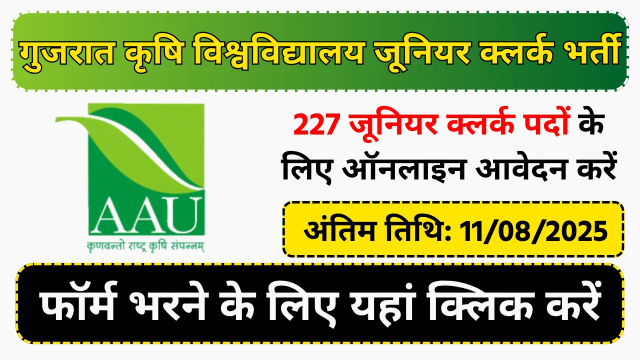 Gujarat Agriculture University Junior Clerk Recruitment 2025